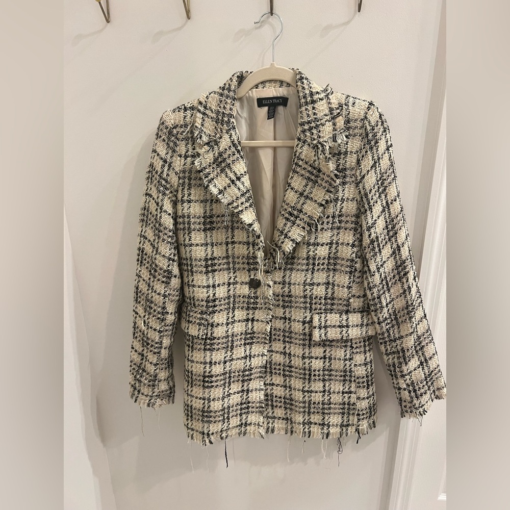 Elegant Black and White Tweed Jacket